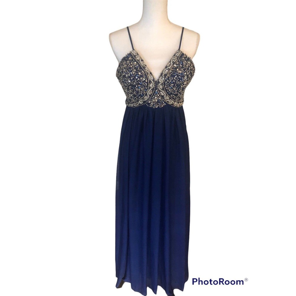 Cocktail Formal Sequin Full Length DRESS ROYAL BLUE SZ‎ 3 $200 Read